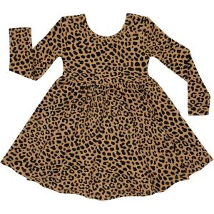 Little Sleepies Long Sleeve Twirl Dress for Girls – Viscose from Bamboo Toddler Dresses w/Pockets & Tagless Comfort(Classic Leopard)