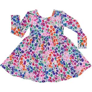 Little Sleepies Long Sleeve Twirl Dress for Girls – Viscose from Bamboo Toddler Dresses w/Pockets & Tagless Comfort(Sweet Pea)