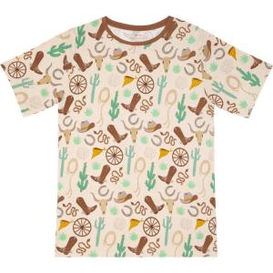 Little Sleepies Men’s Pajama Shirt, Viscose Derived from Bamboo Mens Sleepwear, Soft Pajama Top, Short Sleeve Lounge T-Shirt(Caramel – Ready to Rodeo)