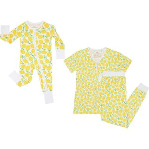 Little Sleepies New Mother’s Bundle, Includes Womens Pajama Top and Bottoms, Newborn 2-Way Zipper Pajamas, Viscose Derived from Bamboo, Lemons