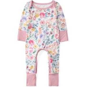 Little Sleepies Newborn Crescent Pajamas, Viscose from Bamboo Baby Pajamas, Boys & Girls Preemie Sleepers, 2-Way Zipper PJs(Tiny Blooms)