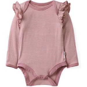 Little Sleepies Newborn Flutter Bodysuit, Viscose from Bamboo Long Sleeve Bodysuit for Baby Girl, Newborn Outfit Baby Clothes(Rosewood Stripe)