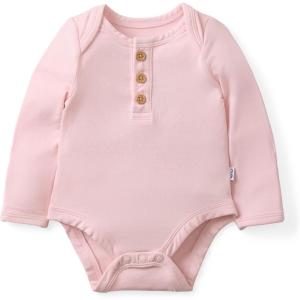 Little Sleepies Newborn Henley Bodysuit, Soft Viscose from Bamboo Long Sleeve Bodysuit for Baby Boys & Girls, Baby Clothes(Prima Pink)