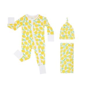 Little Sleepies Newborn Sleepy Time Bundle, Includes Newborn Swaddle + Hat Set and 2-Way Zipper Pajamas, Viscose Derived from Bamboo Fabric, Lemons, Newborn