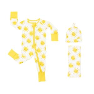 Little Sleepies Newborn Sleepy Time Bundle, Includes Newborn Swaddle + Hat Set and 2-Way Zipper Pajamas, Viscose Derived from Bamboo Fabric, Sunshine, Newborn