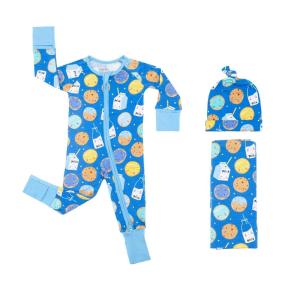 Little Sleepies Newborn Sleepy Time Bundle, Includes Swaddle + Hat Set and 2-Way Zipper Pajamas, Bamboo Derived Rayon, Blue Milk and Cookies, Newborn