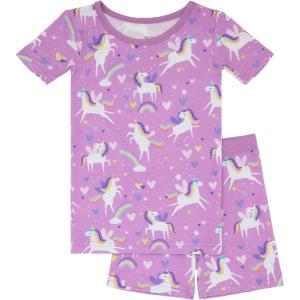 Little Sleepies Pajama Set w/Short Sleeve Shirt & Shorts, Viscose from Bamboo Toddler Pajamas, Girl & Boys Pajamas for Kids(Sienna’s Unicorns)