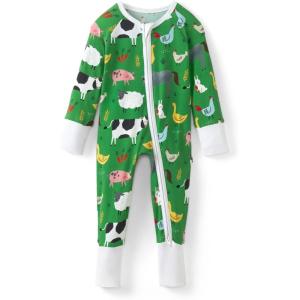 Little Sleepies Pajamas for Baby Boys & Girls, Viscose from Bamboo Baby Pajamas, Preemie & Newborn Sleepers, 2-Way Zipper PJs(Green Farm Animals)