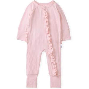 Little Sleepies Ruffle Zippy, Newborn Pajamas, Viscose from Bamboo Baby Pajamas, Girls Preemie Newborn Sleepers, 2-Way Zipper(Prima Pink Ribbed)