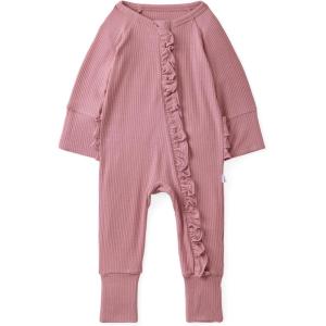 Little Sleepies Ruffle Zippy, Newborn Pajamas, Viscose from Bamboo Baby Pajamas, Girls Preemie Newborn Sleepers, 2-Way Zipper(Rosewood Ribbed)