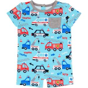 Little Sleepies Short Sleeve Pocket Shorty Romper for Boys, Soft Viscose from Bamboo One Piece, Baby Clothes(To the Rescue)