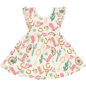 Little Sleepies Short Sleeve Twirl Dress for Toddler Girls – Soft Viscose from Bamboo – Little Girl Dresses w/Pockets(Ready to Rodeo)