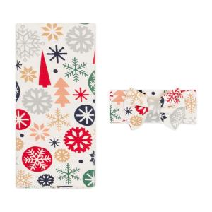 Little Sleepies Swaddle & Headband Bow Set, Viscose from Bamboo Baby Swaddles, Newborn Baby Girl Clothes (Luxe Modern & Merry)(Modern & Merry)