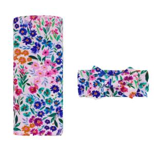 Little Sleepies Swaddle & Headband Bow Set, Viscose from Bamboo Baby Swaddles, Newborn Baby Girl Clothes (Luxe Modern & Merry)(Sweet Pea)