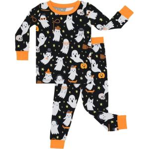 Little Sleepies Two-Piece Pajama Set for Boys & Girls, Soft Viscose from Bamboo Toddler Pajamas for Kids, Family Matching PJs(Friendly Ghosts)