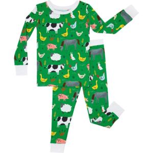 Little Sleepies Two-Piece Pajama Set for Boys & Girls, Soft Viscose from Bamboo Toddler Pajamas for Kids, Family Matching PJs(Green Farm Animals)