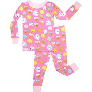 Little Sleepies Two-Piece Pajama Set for Boys & Girls, Soft Viscose from Bamboo Toddler Pajamas for Kids, Family Matching PJs(Pink Cookies & Milk)