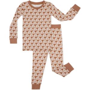 Little Sleepies Two-Piece Pajama Set for Boys & Girls, Soft Viscose from Bamboo Toddler Pajamas for Kids, Family Matching PJs(Rust Rainbows)
