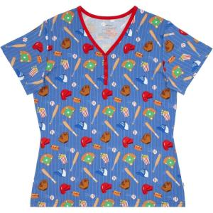 Little Sleepies Women’s Pajama Top, Viscose Derived from Bamboo, Soft Button Up Pajama Top, Nursing Friendly, Short Sleeve(Blue All Stars)
