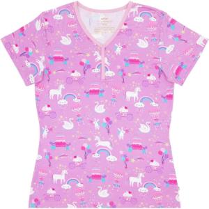 Little Sleepies Women’s Pajama Top, Viscose Derived from Bamboo, Soft Button Up Pajama Top, Nursing Friendly, Short Sleeve(Magical Birthday)