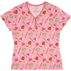 Little Sleepies Women’s Pajama Top, Viscose Derived from Bamboo, Soft Button Up Pajama Top, Nursing Friendly, Short Sleeve(Pink All Stars)