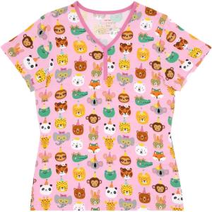 Little Sleepies Women’s Pajama Top, Viscose Derived from Bamboo, Soft Button Up Pajama Top, Nursing Friendly, Short Sleeve(Pink Party Pals)