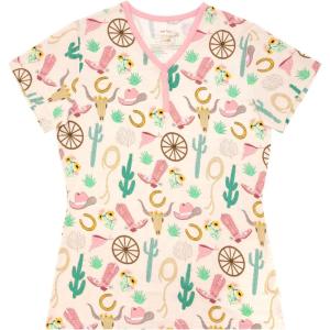 Little Sleepies Women’s Pajama Top, Viscose Derived from Bamboo, Soft Button Up Pajama Top, Nursing Friendly, Short Sleeve(Pink Ready to Rodeo)