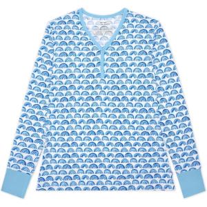 Little Sleepies Womens Pajama Top, Viscose from Bamboo, Henley Button Up Nursing PJs, Family Matching Pajamas for Women Set(Blue Rainbows)