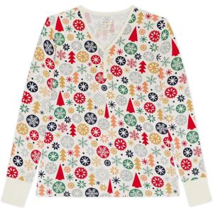 Little Sleepies Womens Pajama Top, Viscose from Bamboo, Henley Button Up Nursing PJs, Family Matching Pajamas for Women Set(Modern & Merry)