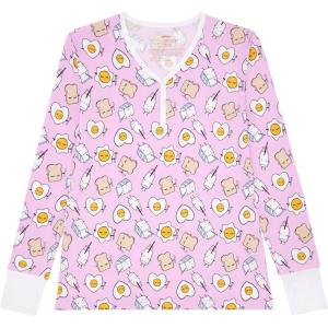 Little Sleepies Womens Pajama Top, Viscose from Bamboo, Henley Button Up Nursing PJs, Family Matching Pajamas for Women Set(Pink Breakfast Buddies)