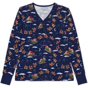Little Sleepies Womens Pajama Top, Viscose from Bamboo, Henley Button Up Nursing PJs, Family Matching Pajamas for Women Set(Santa’s Sleigh)