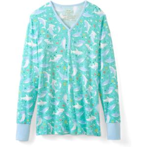 Little Sleepies Womens Pajama Top, Viscose from Bamboo, Henley Button Up Nursing PJs, Family Matching Pajamas for Women Set(Shark Soiree)