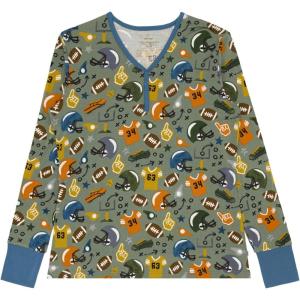 Little Sleepies Womens Pajama Top, Viscose from Bamboo, Henley Button Up Nursing PJs, Family Matching Pajamas for Women Set(Touchdown Time)