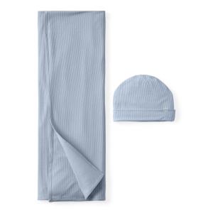 Little Sleepies Swaddle & Beanie Set, Viscose from Bamboo Baby Swaddle Blanket Wrap Unisex Newborn Hospital Outfit (Light Fog Ribbed)(Light Fog Ribbed)