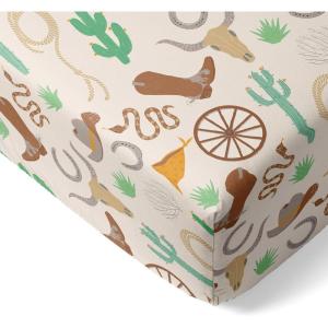 Little Sleepies Baby Crib Sheets, Buttery Soft Viscose from Bamboo Crib Sheets for Boys & Girls, Toddler Bed Sheet, Standard Crib Mattress Sheet, Super Stretchy & Elasticized (Blue Rainbows)(Caramel Ready to Rodeo)