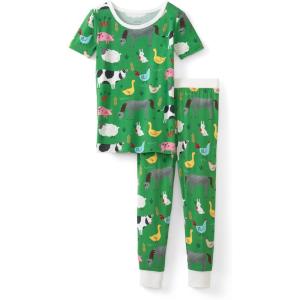 Little Sleepies Short Sleeve Shirt & Pants Pajama Set for Kids, Viscose Derived from Bamboo Toddler and Kids PJs(Green Farm Animals)