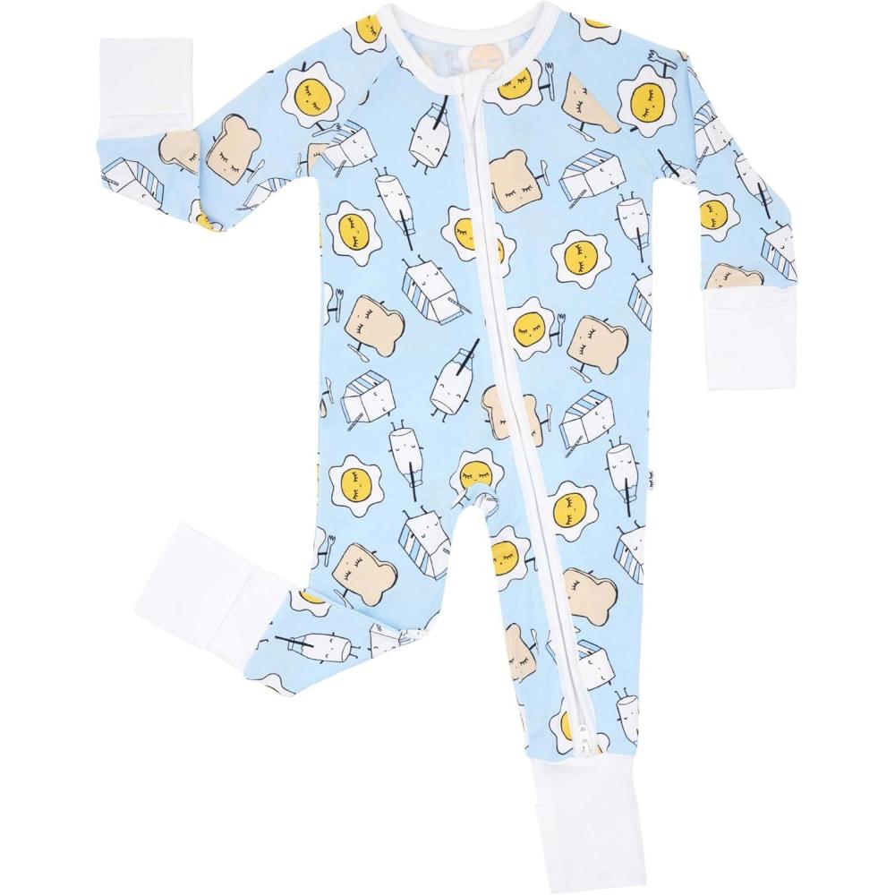 imageLittle Sleepies Pajamas for Baby Boys amp Girls Viscose from Bamboo Baby Pajamas Preemie amp Newborn Sleepers 2Way Zipper PJsBlue Breakfast Buddies