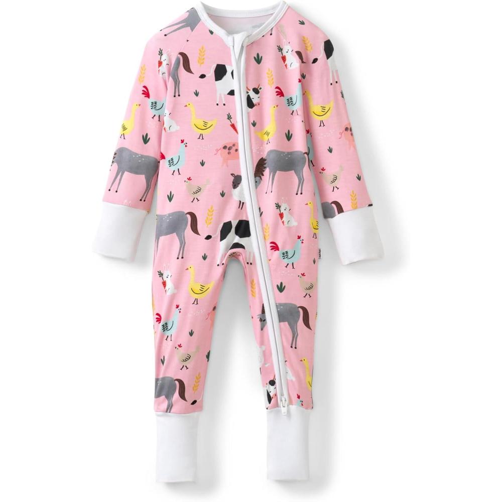 imageLittle Sleepies Pajamas for Baby Boys amp Girls Viscose from Bamboo Baby Pajamas Preemie amp Newborn Sleepers 2Way Zipper PJsPink Farm Animals