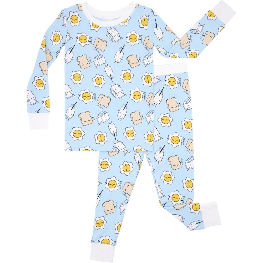 imageLittle Sleepies TwoPiece Pajama Set for Boys amp Girls Soft Viscose from Bamboo Toddler Pajamas for Kids Family Matching PJsBlue Breakfast Buddies