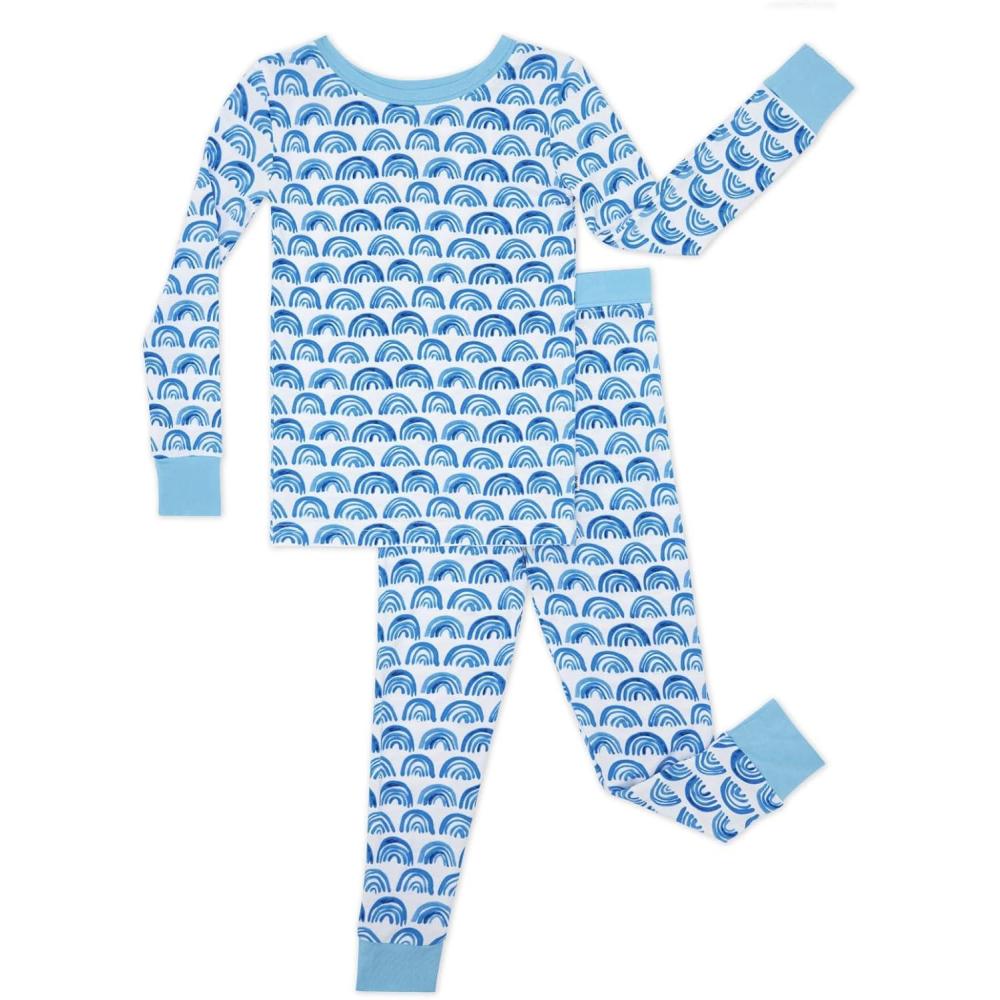 imageLittle Sleepies TwoPiece Pajama Set for Boys amp Girls Soft Viscose from Bamboo Toddler Pajamas for Kids Family Matching PJsBlue Rainbows