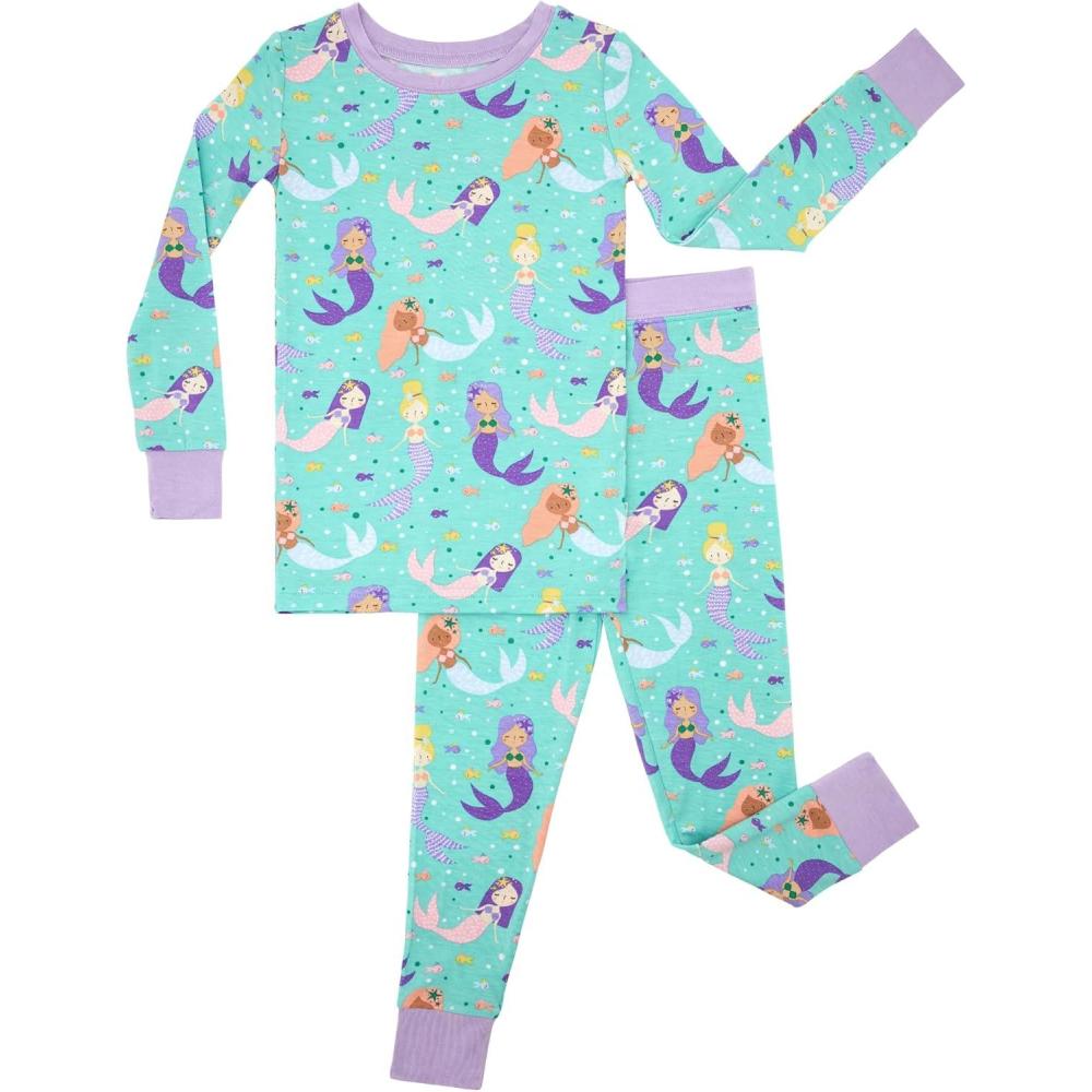 imageLittle Sleepies TwoPiece Pajama Set for Boys amp Girls Soft Viscose from Bamboo Toddler Pajamas for Kids Family Matching PJsMermaid Magic