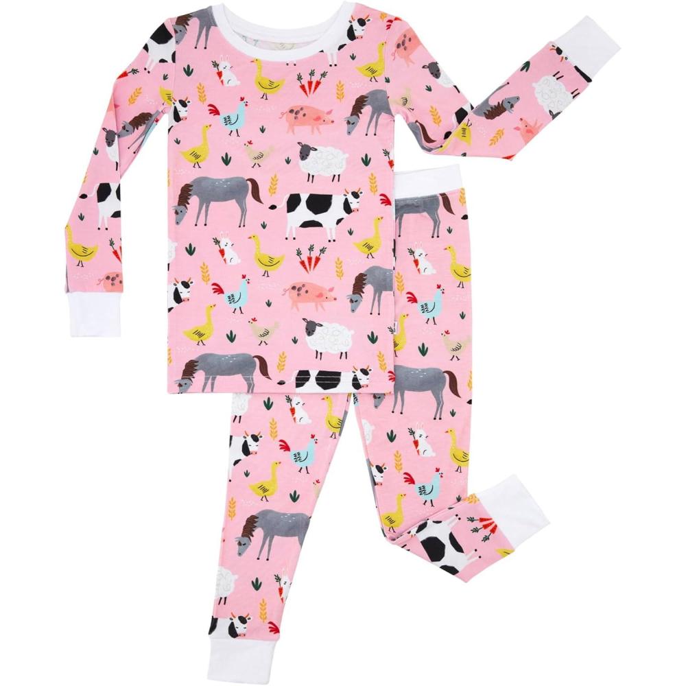 imageLittle Sleepies TwoPiece Pajama Set for Boys amp Girls Soft Viscose from Bamboo Toddler Pajamas for Kids Family Matching PJsPink Farm Animals