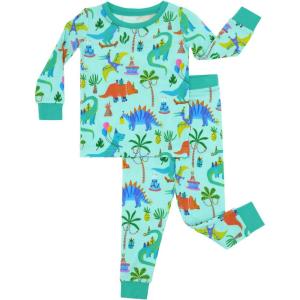 Little Sleepies Two-Piece Pajama Set for Boys & Girls, Soft Viscose from Bamboo Toddler Pajamas for Kids, Family Matching PJs(Prehistoric Party)