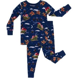 Little Sleepies Two-Piece Pajama Set for Boys & Girls, Soft Viscose from Bamboo Toddler Pajamas for Kids, Family Matching PJs(Santa’s Sleigh)