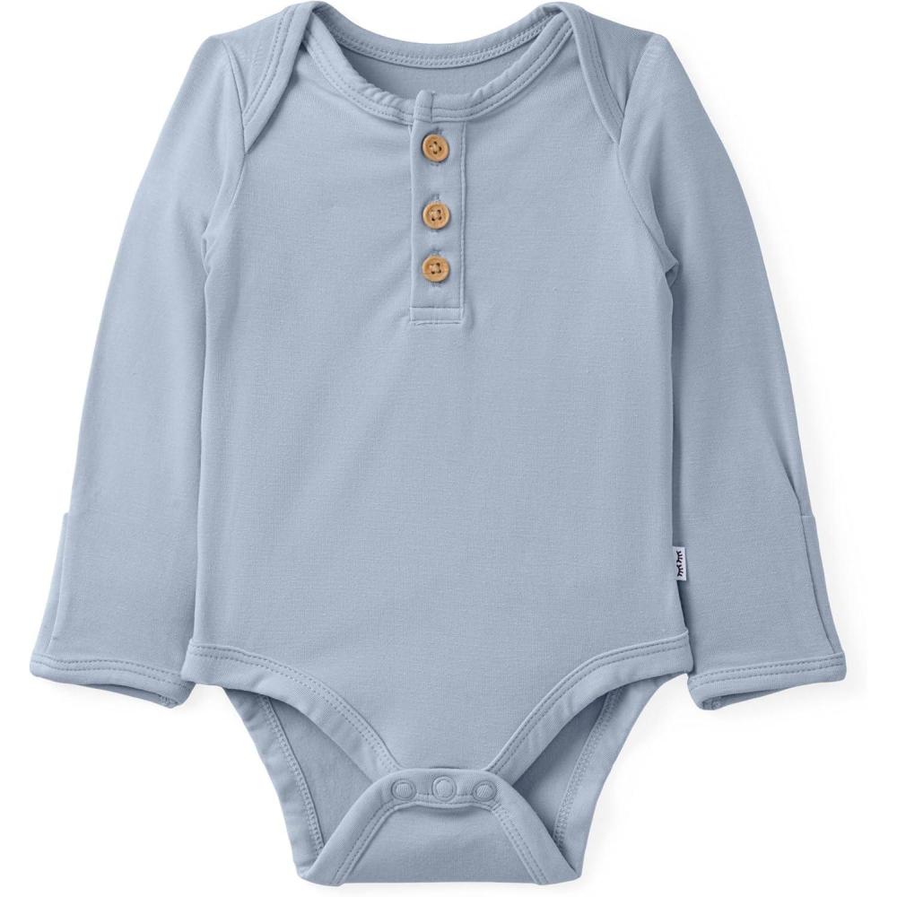 imageLittle Sleepies Newborn Henley Bodysuit Soft Viscose from Bamboo Long Sleeve Bodysuit for Baby Boys amp Girls Baby ClothesLight Fog