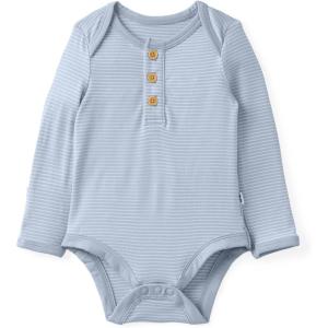 Little Sleepies Newborn Henley Bodysuit, Soft Viscose from Bamboo Long Sleeve Bodysuit for Baby Boys & Girls, Baby Clothes(Light Fog Stripe)
