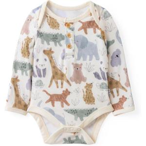 Little Sleepies Newborn Henley Bodysuit, Soft Viscose from Bamboo Long Sleeve Bodysuit for Baby Boys & Girls, Baby Clothes(Sweet Safari)