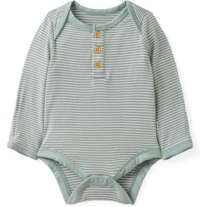 Little Sleepies Newborn Henley Bodysuit, Soft Viscose from Bamboo Long Sleeve Bodysuit for Baby Boys & Girls, Baby Clothes(Willow Stripe)